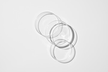 top view shot of a petri dish with liquid bubbles oil on a white background. hard lighting hard shadow. © kaiqiang