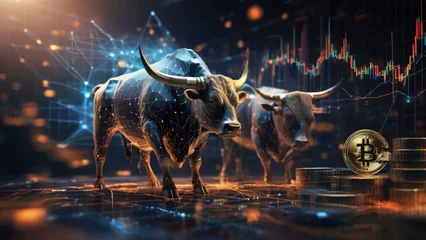 Fotobehang Innovation and potential on display as blockchain technology contributes to the ongoing bull run in the crypto currency market. © Justlight