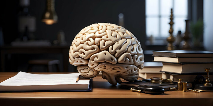 A brain sitting on a table with works say success
