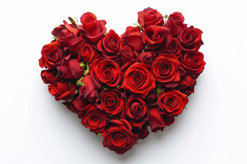 A Heart Crafted from Red Roses, Creating a Symbolic Expression of Love and Romance Against a White Background