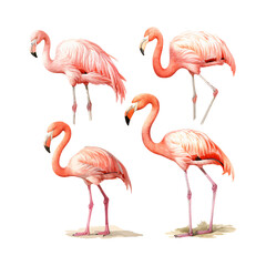 watercolor painting of flamingo four collection isolated
