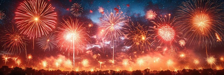 Bursts Red Fireworks Against Night Sky, Background HD, Illustrations
