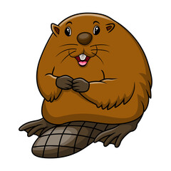 Cartoon funny beaver pose sitting - 715223857