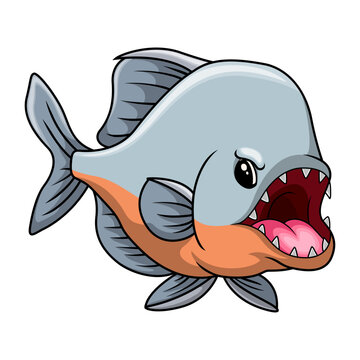 Cute piranha cartoon a swimming