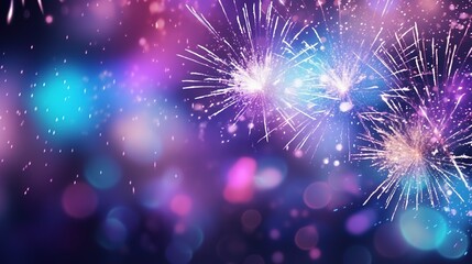 Fireworks and Bokeh in New Year Eve and Copy Space, Abstract Background
