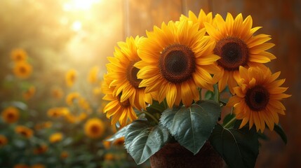 Fototapeta premium The sunflower series has a fresh and elegant color scheme, copy space and backdrop