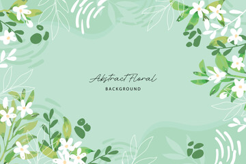 Spring background with jasmine green leaves frame background. Vector jasmine flower banners. Asiatic Jasmine Watercolor illustration. Hand drawn element design. Artistic vector jasmine design element. - obrazy, fototapety, plakaty