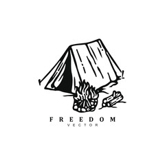 Simple minimal hand drawn camp adventure logo design isolated on white background