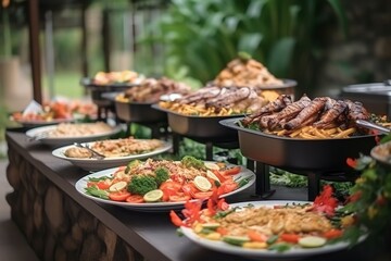 Buffet food with delicious meat
