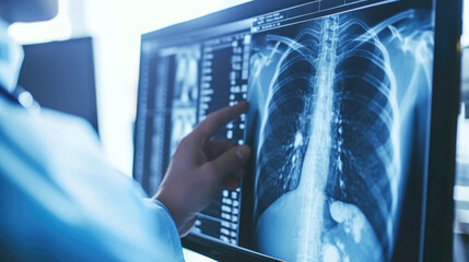 Doctror see lung x-rays result in hospital - obrazy, fototapety, plakaty