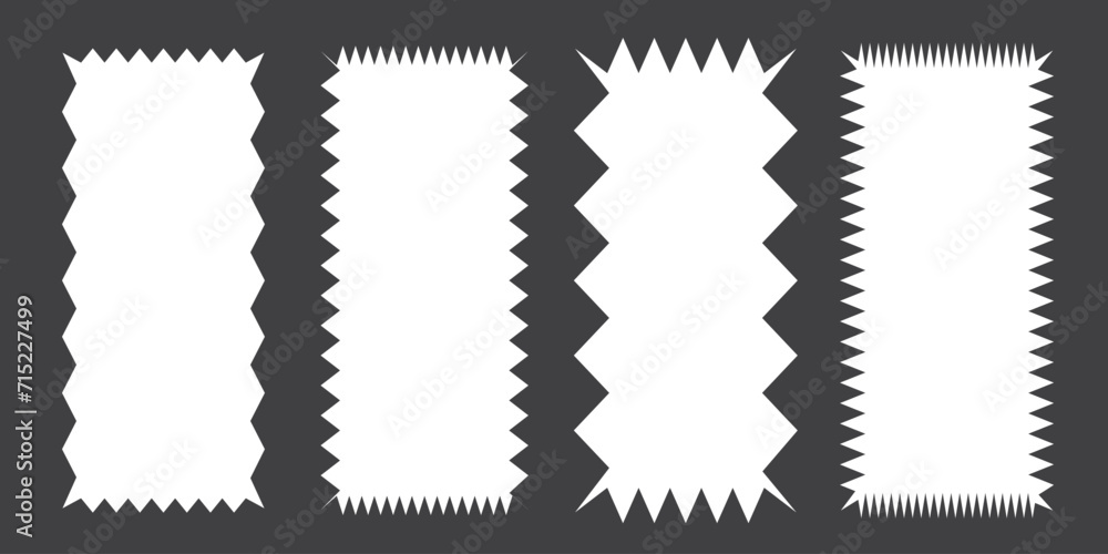 Poster set of torn and wavy frames. wave curve edge shape. zig zag edge rectangle shape set. zig zag edge r