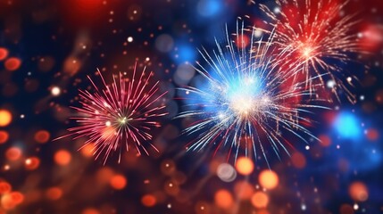 Fototapeta premium Fireworks and Bokeh in New Year Eve and Copy Space, Abstract Background 