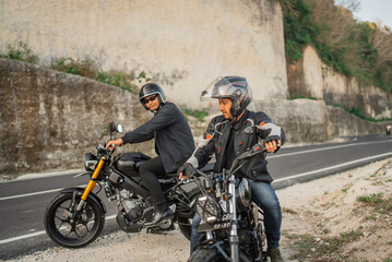 Fototapeta na wymiar fun adventure of indonensian riders driving motorbike around countryside