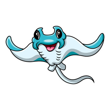 Funny cartoon Stingrays are swimming
