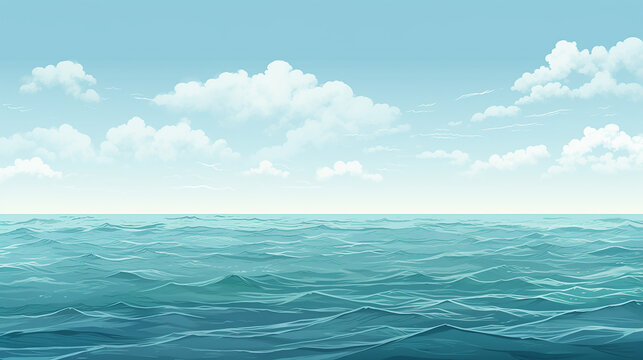 line art illustration calm seascape horizon line blends seamlessly into tranquil sky blue and green