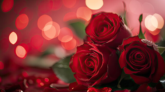 Valentine's day celebration with red roses on right side in corner , valentine's day , love , chocolate, heart in air