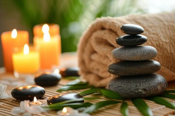 Zen Stones with Candles in a Tranquil Spa Setting