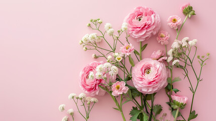Romantic flower arrangement against a solid pastel background , valentine's day theme