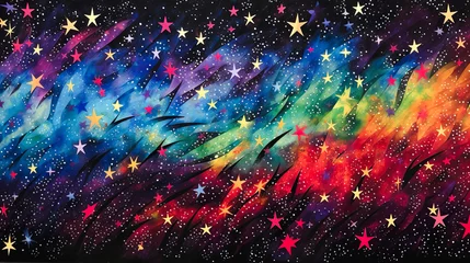 Gordijnen カラフルに煌めく星形のイラスト背景 © AYANO