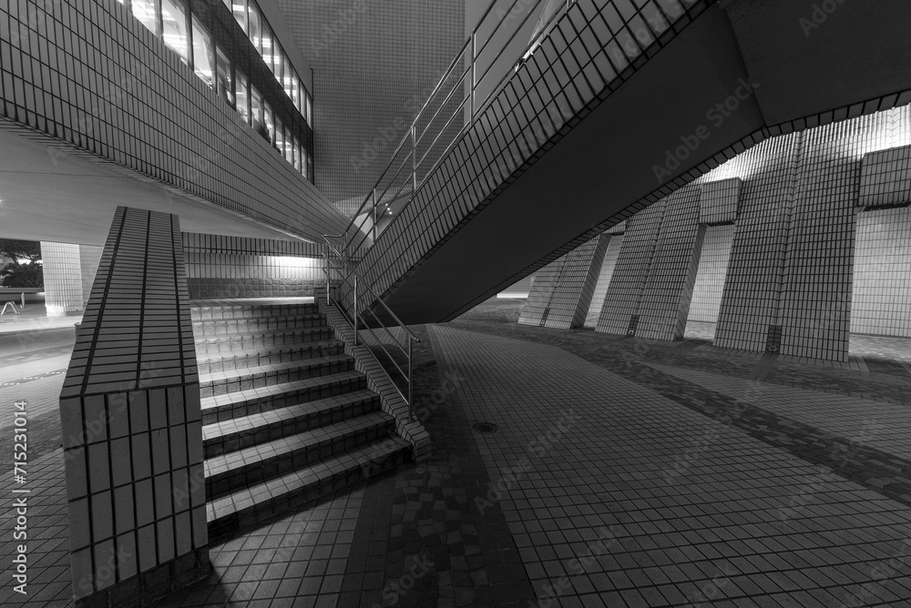 Poster staircase of modern architecture in monochrome
