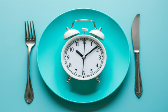 Intermittent Fasting Concept with Clock on Plate