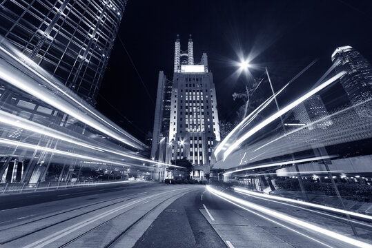 Traffic in midtown of Hong Kong city at night