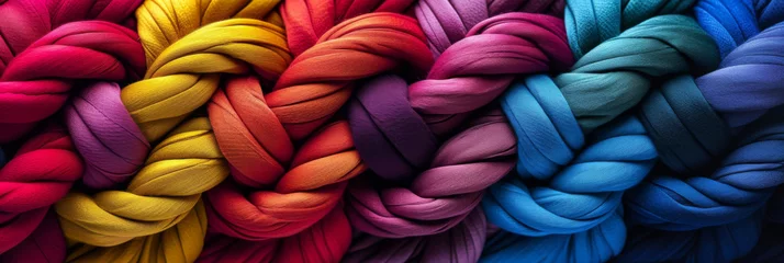 Gordijnen knitted fabric background, a woven wicker texture multicolor, generative AI © VALUEINVESTOR