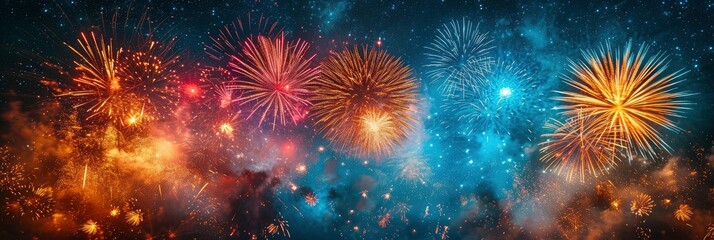 Obraz na płótnie Canvas Colorful Fireworks Night Sky Party Celebration, Background HD, Illustrations