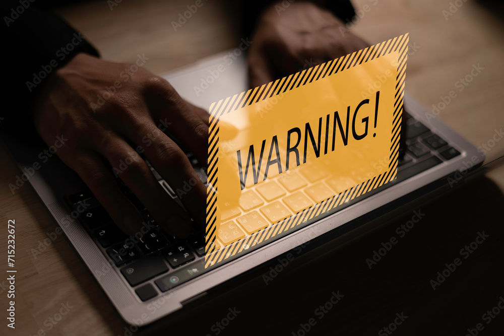 Poster system warning hacked alert, cyber attack on computer network.data protection concept. concept of cy