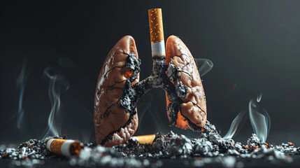 illustration of the effects of cigarette smoke which damage the lungs, throat and other body organs