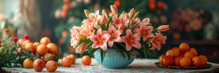 Decoration Festive Dinner Flowers Lilies Tulips, Background HD, Illustrations