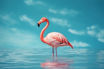 Obraz premium Pink flamingos in water