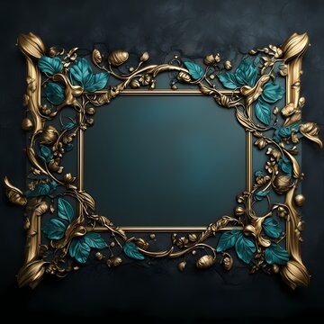 classic vintage frame design on emerald green with floral pattern