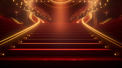 Fototapeta na wymiar Red carpet staircase background, VIP entrance, night award ceremony