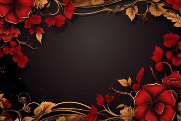 red floral frame on black background