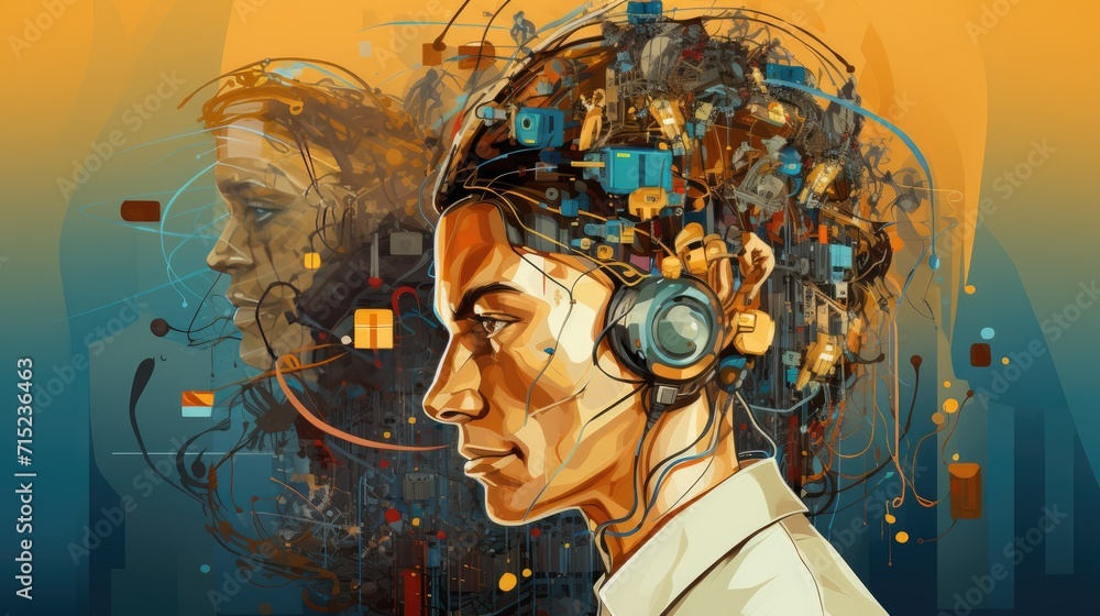 Poster artificial intelligence in content recommendation systems solid background