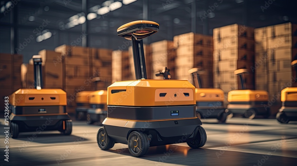 Poster autonomous robots for warehouse automation solid background