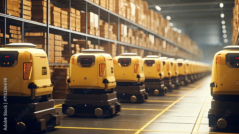 Poster autonomous robots for warehouse automation solid background