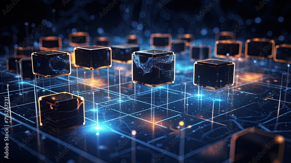 Poster blockchain technology revolutionizing secure transactions solid background