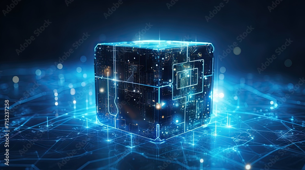 Poster blockchain technology revolutionizing secure transactions solid background