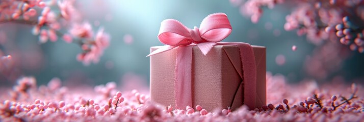 Gift Box Pink Ribbon Space Copy, Background HD, Illustrations