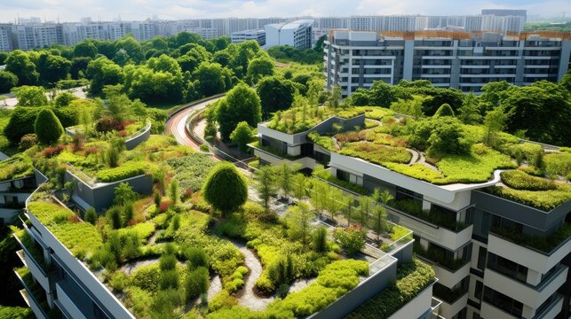 Green roof gardens for urban heat island mitigation solid background