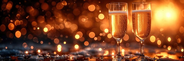 Golden Heart Bottle Champagne Two Flutes, Background HD, Illustrations