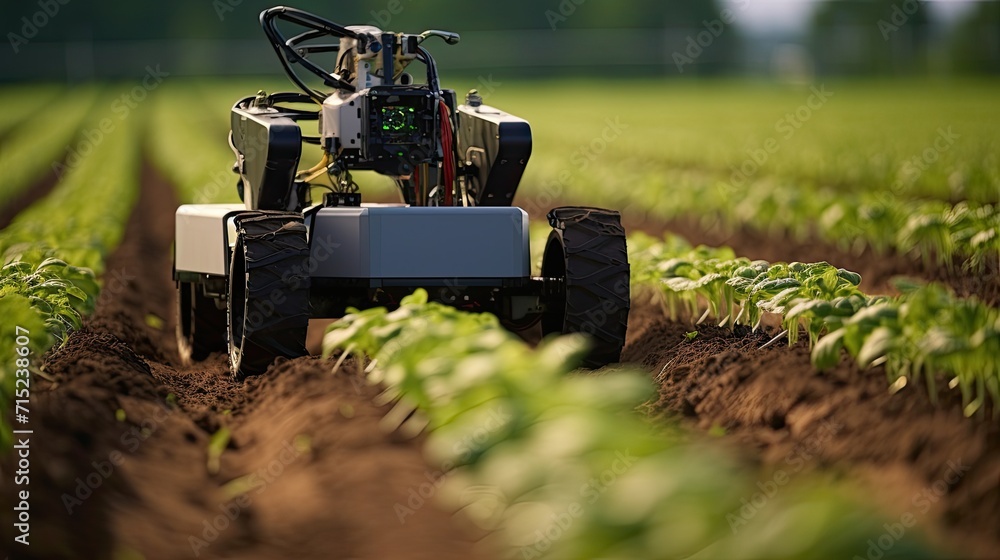 Poster robotics used in agriculture for automated farming solid background