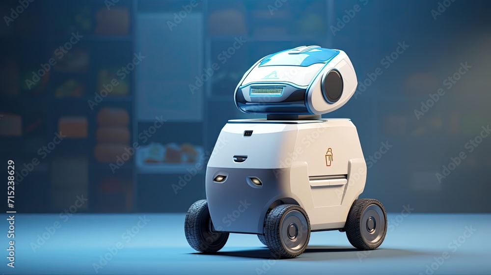 Poster robotics used in autonomous delivery services solid background