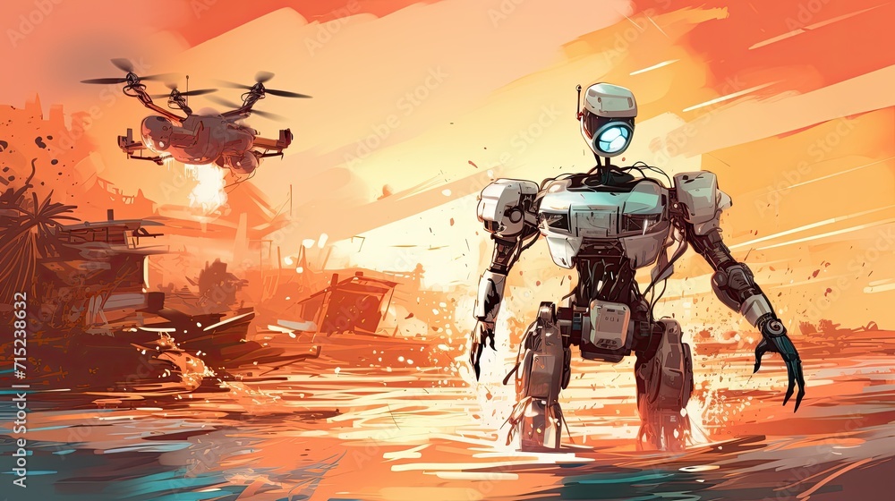 Poster robotics used in autonomous disaster recovery solid background