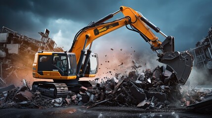 Robotics used in autonomous construction and demolition solid background - obrazy, fototapety, plakaty