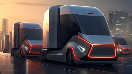 Self driving trucks for autonomous shipping solid background