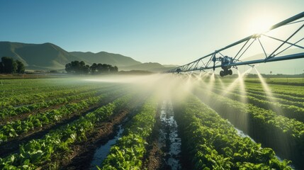 Smart irrigation systems for water efficient agriculture solid background - obrazy, fototapety, plakaty