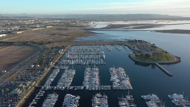 Marina in Chula Vista, California, drone flyover. Chula Vista is a suburb of San Diego.